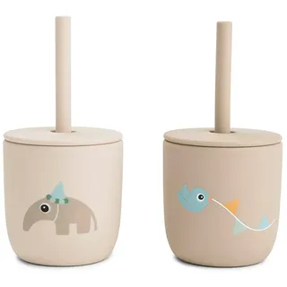 Done By Deer Celebration Silikon 2er-pack Becher Mit Strohhalmen - Sand - One Size