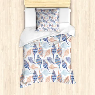ABAKUHAUS Ozean Mantele, Abstrakt Meer Muscheln, Milbensicher Allergiker geeignet mit Kissenbezügen, 135 cm x 200 cm - 80 x 80 cm, Marineblau Marigold - Blau