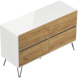 Posseik Sideboard Industrial E 4 Schubladen 120 cm Weiß Eiche Front