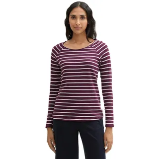 Tom Tailor Damen Basic Longsleeve mit Raglan-Ärmeln,36139 - Berry White Stripe, L
