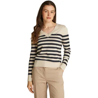 Tommy Hilfiger Damen Pullover Jersey Stitch V-Neck Strickpullover, Mehrfarbig (Her STP Dark Night Navy/Country Iv), XXXL