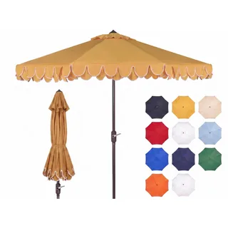 SAFAVIEH Küsten Sonnenschirm für die Terrasse, Gelb und Weiß, 256 X 256 X 251
