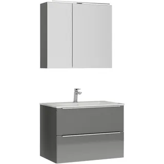 Nobilia Badezimmer , Edelstahlfarben, Schieferfarben , Holzwerkstoff , 3-teilig , 2 Schublade(n),2 Schublade(n) Schubladen , G , 81 cm , Goldenes M, Made in Germany , Griffeauswahl, hängend, Zusatzausstattung erhältlich, Typenvielfalt , Badezimmer, Badmöbelsets & Badmöbelserien, Badmöbel-Sets