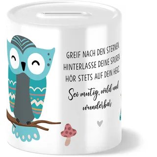 OWLBOOK® Boho Eule Spardose Kinder Junge Mädchen | Geschenke zur Einschulung | Taufgeschenke | Geschenk Taufe Geburt Geburtstag | Sparschwein | Sparbüchse | Sparkasse | Wiederverschließbar