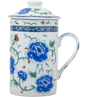 lachineuse – Teekanne/Aufgussschale – Pfingstrosenmotiv – Königin der Blumen – Porzellan – Mehrfarbig – Höhe 14,5 cm – Asiatische Deko-Geschenkidee
