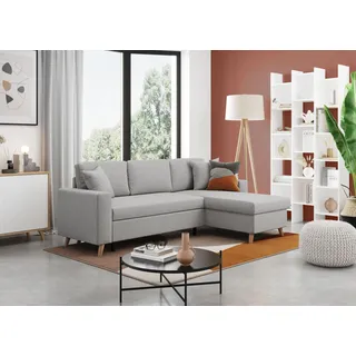 UsineStreet LOUNGITUDE - Maria Scandinavie, Ecksofa, wendbar, ausziehbar, 4-Sitzer, Truhe, aus Stoff, Hellgrau, Länge 227 cm
