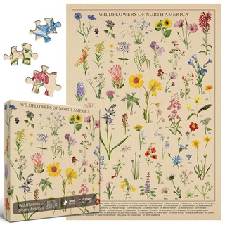 Vintage Wildblumen Puzzle 1000 Teile für Erwachsene, Botanik Pflanze Blume Puzzle von Wildblumen Nordamerika, Blumen Puzzle Puzzles Natur als Pflanze Geschenke