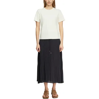 Faltenrock COMMA, Damen, Gr. 34, navy, Web, Obermaterial: 100% Polyester, unifarben, normal 7/8-Länge, Röcke Faltenrock, mit Bindeband