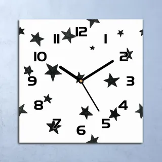Wanduhr Echt-Glas-Küchenuhr Schwarze Sterne Quarz Lautlos 30x30 Deko Bilder
