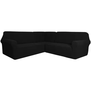 Couch Bezug, Ecksofa überzug, L-Form Sofahusse, 3 Stücke Sofabezug Ecksofa, Sofa Cover, Rutschfester Couch überzug, Sofahusse Schutz Für Wohnzimmer (Schwarz,7 Sitzer)