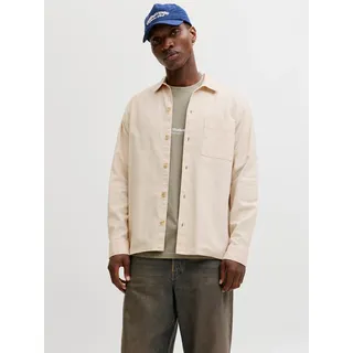Langarmhemd JACK & JONES "JJETRISTAN OVERSHIRT LS SN", Herren, Gr. L, N-Gr, moonbeam, Web, Obermaterial: 86% Baumwolle, 14% Leinen, unifarben, Hemden Langarmhemd, mit Knopfleiste
