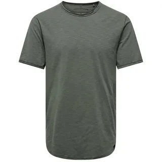 Only & Sons T-Shirt Langes Einfarbiges Kurzarm Shirt Basic Shortsleeve aus Baumwolle ONSBENNE LONGY Regular Fit Castor Gray 22017822 M