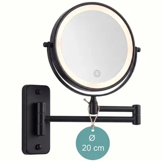 Relaxdays Kosmetikspiegel Schwarz Wand LED 10-fach , Metall, Glas , 33x31x3.5 cm , Spiegel, Schminkspiegel
