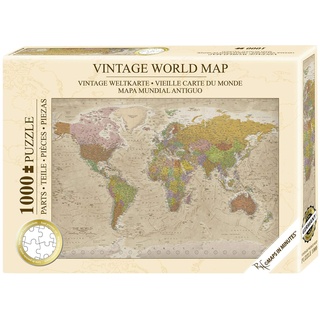 Close Up Weltkarte Vintage Puzzle 1000 Teile - Die Welt - 68 x 48 cm Premium Map 2020 - MAPS IN Minutes