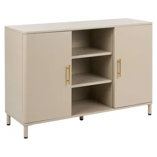 BELIANI Sideboard Beige Stahl Halbhoch Schmal mit Goldenen Griffen 2 Türen 3 Offene Ablagen Abgerundete Ecken s Design Metallschrank - Beige