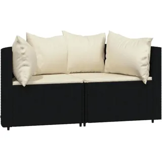 vidaXL Garten-Ecksofas mit Kissen 2 Stk. Schwarz Poly Rattan - Schwarz