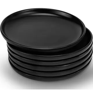 Cptoion 6 Stück Schwarze Keramik Teller, 15 cm x 1.5 cm Matte Dessertteller, Kleine Teller Kuchenteller, Robust Frühstücksteller für Frühstück Dessert Abendbrot Küche Haushalt