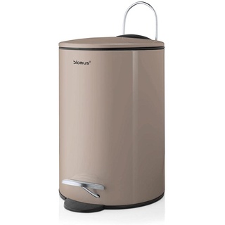 blomus -TUBO- Treteimer aus pulverbeschichtetem Stahl, Taupe, 3L Fassungsvermögen, Smart-Close-System, entnehmbarer Eimer, exklusives Badaccessoire (H / B / T: 24,5 x 17 x 17 cm, Taupe, 68890)