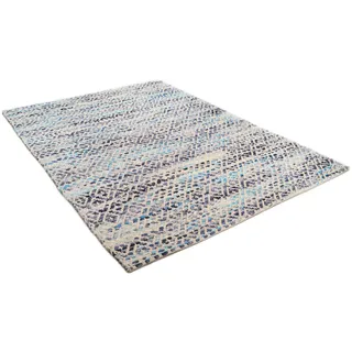 TOM TAILOR HOME Wollteppich "Diamond" rechteckig 8 mm Höhe reine Wolle, Flachgewebe, handgeknüpft, blau