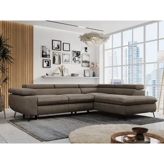 MKS Meble Ecksofa Sofa Braun, Wohnlandschaft L-Form mit Schlaffunktion und Bettkasten, Schlafsofa mit Bettkasten, Sofa mit Einstellbare Kopfstützen, Peter L - Braun Velvet - Rechts Braun - Braun
