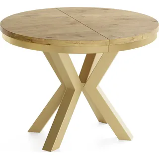 WFL Group Esstisch Clara Gold runder ausziehbarer, Lancelot Eiche 120-200/120/76 cm , Holzwerkstoff , Rund,Rund , 120x76x120 cm , Esszimmer, Esstische