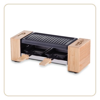 LITTLE BALANCE 8618 Raclette 2 Meuuh..., Raclettegerät für 1/2 Personen, abnehmbarer Grill, 2 Spatel + 2 Brettchen, Antihaftbeschichtung, 1 oder 2 Personen, 320 W, Bambus