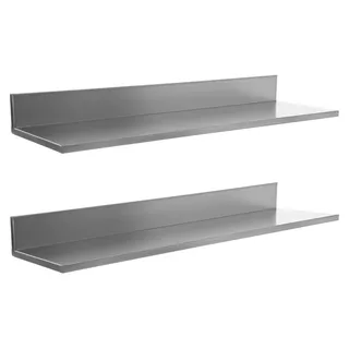2er-Set Wandregal - Küchenregal - Edelstahl - Rostbeständig - L-Form - 76,2 x 21,8 x 8,5 cm - Silber