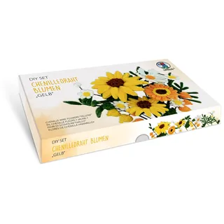 Ursus 27040001 - DIY Set Blumen Gelb aus Chenilledraht, zum Basteln von einem Blumenstrauß z.B. Sonnenblume, Kamille, Farn und Physalis