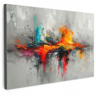 MuchoWow Leinwandbild Moderne Kunst - Orange - Grau - Abstrakt Wanddeko 90x60 cm , Textil , Rechteckig , 90x60 cm , FSC 100% , gerahmt , Bilder & Rahmen, Bilder, Leinwandbilder
