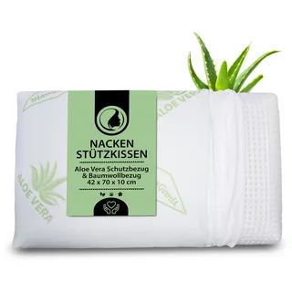 MaxxGoods orthopädisches Kissen, Nackenstützkissen aus Visco Gelschaum mit Aloe Vera Schutzbezug & Innenbezug 100% Baumwolle - Kopfkissen für Wasserbetten, Kinder, Bauchschläfer (42cm x 70cm x 10cm)