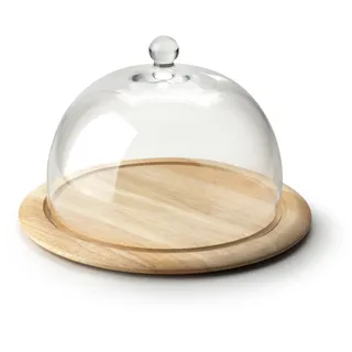 Käseglocke CONTINENTA, beige (natur, transparent), H:19,5cm Ø:33cm, Glas, Holz, Servierglocken, Käseglocke, 2-teilig