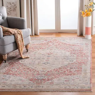 SAFAVIEH Zeitgenössische Teppich für Wohnzimmer, Esszimmer, Schlafzimmer - Kenitra Collection, Kurzer Flor, Rosa und Grau, 91 X 152 cm