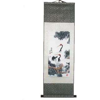 Lachineuse – Kakemono japanische Kraniche – Wandteppich – japanische Hängedekoration – 100 x 30 cm – Symbol der Langlebigkeit – japanischer Gemäldedruck – graue Farbe – Geschenkidee Japan Asien