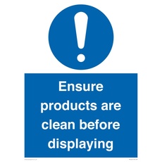 Schild mit Aufschrift "Ensure Products Are Clean Before Displaying", 300 x 400 mm, A3P