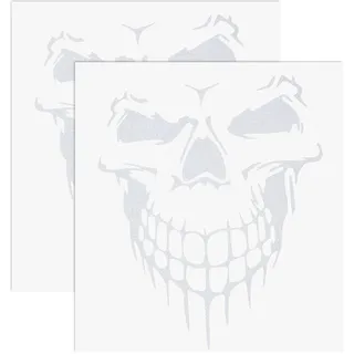 Create idea 2 Stück Reflektierende Auto Aufkleber Totenkopf Schädel Dekoration Selbstklebende Sicherheitswarnaufkleber für Auto LKW Motorrad Weiß