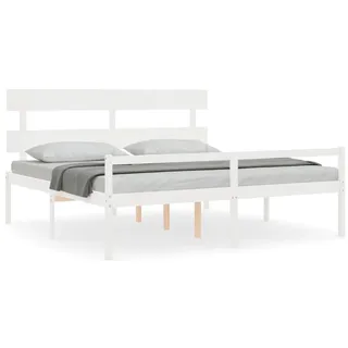vidaXL Seniorenbett mit Kopfteil Weiß Super Kingsize Massivholz - Weiß