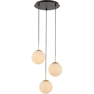 Pendelleuchte "Elorea - Hängelampe mit großen Glaskugeln", schwarz, messing, 3, Ø 16cm H: 60cm, 1 Stk., LEGER HOME BY LENA GERCKE, Leuchten, opal matt weiß, schwarz gold, Pendelläge einstellbar, E14, Rondell, Pendelleuchte
