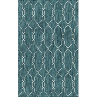 Myflair Möbel & Accessoires Outdoorteppich "Outdoor Crosses, LAGERRÄUMUNG", rechteckig 4 mm Höhe Flachgewebe, In- und Outdoor geeignet, blau, elfenbeinfarben, grün),