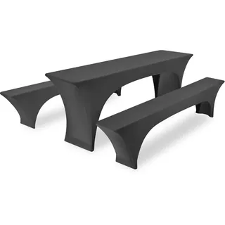 FXKS Eins 3er-Sets Elastische Biertischhussen, Dunkelgrau Biertisch und Bankabdeckung,50 cm Tischbreite, 220 x 50 x 70 cm Bierzeltabdeckung für Bankett-Partys im Freien Bierbank