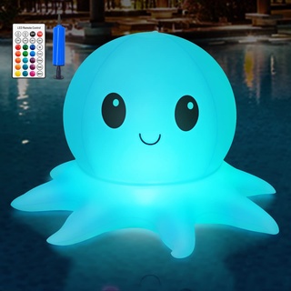 Qoolife Solar Pool Lichter, aufblasbare Lichter Fernbedienung, Octopus schwimmende Pool Lichter 16 WRGB Farben 4 Modi, IP68 Wasserdicht Premium Qualität, Outdoor Dekor Pool Garten Party 1 Pack