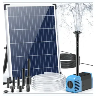 Biling Solar Teichpumpe mit Filter, 12W 605L/H Solar Springbrunnen für außen 2 m Wasserleitung DIY Solar Wasserspiel 5 m Kabellänge 4 Düsen Solarbrunnen für Draussen Garten Wasserfall Brunnenpumpe