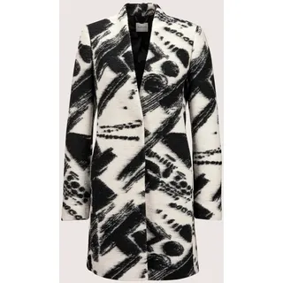 Longblazer MADELEINE "Gehrock Eleganter Gehrock mit Print-Design", Damen, Gr. 36, schwarz (schwarz, wollweiß), Obermaterial: 68% Polyester PES. 32% Wolle WO., Modern, normal, V-Ausschnitt, Blazer Longblazer