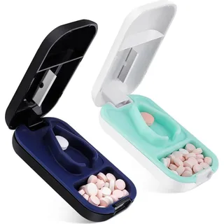 Opret Tablettenteiler für kleine und große Tabletten - BPA-frei, mit Stauraum, Anti-Rutsch-Halter, für verschiedene Tabletten