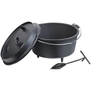 Rosenstein & Söhne Bräter: Dutch Oven aus Gusseisen mit Standfüßen, 2in1-Deckel & -Pfanne, 9 l (Camping Zubehör, Dutch Ovens mit Füßen, Wok)