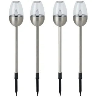 Dehner Solarleuchte Flame, 4er Set, Ø 6.1 cm, Länge 41.7 cm, Edelstahl/Kunststoff, silber