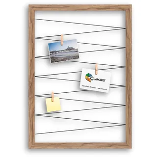 CLAMARO Bilderrahmen Collage Flex, 70 x 90 cm, Eiche Catania, Wandaufhänger | MDF-Holzrahmen vollummantelt, vorgespannte Gummileine, Echtholz-Fotoklammern, für Fotos, Postkarten, Notizen