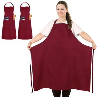 FunChaos 2 Stück Übergröße Kochschürze, Rot Schürze, Unisex Küchenschürze mit 2 Taschen zum Kochen, Grillen, Arbeiten, Professionelle Schürze für Kellner, Künstler, Friseur (Große Größe)