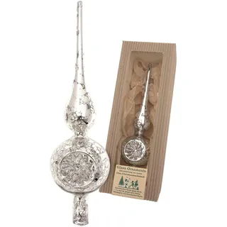 Christbaumspitze KREBS GLAS LAUSCHA "Antike Mercury Glas Reflexspitze", silber, B:7cm H:27cm T:10cm, Glas, Weihnachtsbaumschmuck, Christbaumspitze, Christbaumspitze aus Glas, mundgeblasen, handgefertigt