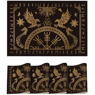 Artoid Mode Gold Wikinger Rabe Helm der Ehrfurcht PVC Platzsets 4er Set, 30x45cm Tischsets Schmutzabweisend Hitzebeständig Platzdeckchen Küche Deko