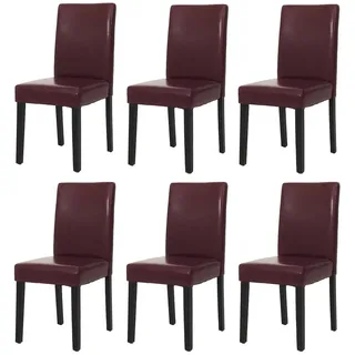 Mendler 6er-Set Esszimmerstuhl Stuhl Küchenstuhl Littau ~ Kunstleder, rot, dunkle Beine